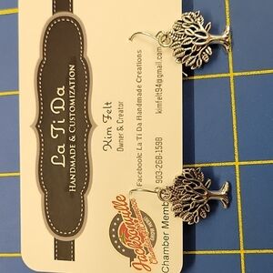 Silver Tone Dangle Earrings - Tree